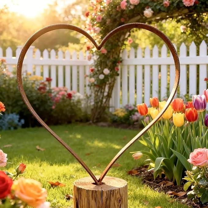 Rust Decoration Stake Metal Heart Shape Garden Decoration Rust Stake Natural Plant Outdoor Yard