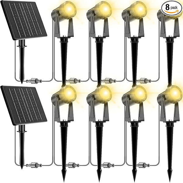 ZYAN Solar Landscape Spotlights, Separate Panels and USB-C Powered 10800mAh Auto On Off Dusk to Dawn, Outdoor IP65 Waterproof Spotlights, Warm White for Yard Path Patio (8 Pack)