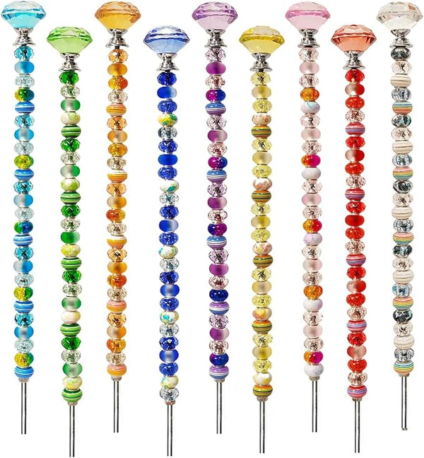255Pcs Beaded Garden Stakes Kit with 225 Large Hole Beads, 12IN DIY Fairy Wand Kit for Different Holidays, Fairy Garden Accessories Outdoor, Beadable Items (Crystal Diamond)