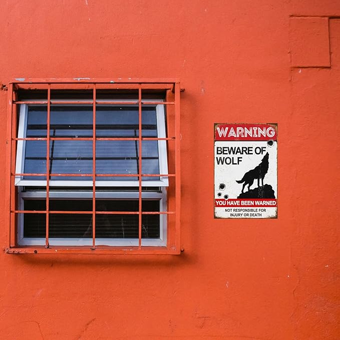 Funny Dark Humor Beware Warning Sign, No Soliciting Wall Decor, Beware of Wolf, Yard Garden Plaque Outdoor for Home Fence 8 X 12 Inches