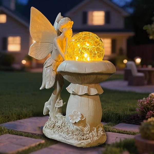 COWOS Solar-Powered Garden Fairy Statue, Handcrafted Resin Statue for Outdoor Patio, Lawn, and Garden Decor, Memorial Gift, Yard Art, Sympathy Gift