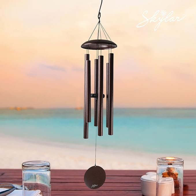 Skylar Aluminum Wind Chimes – 38 Inch Outdoor Wind Chimes with Brushed Copper Finish, Deep Tone Metal Chimes with Adjustable Striker & Wind Sail, Patio, Porch, Garden & Memorial Decor