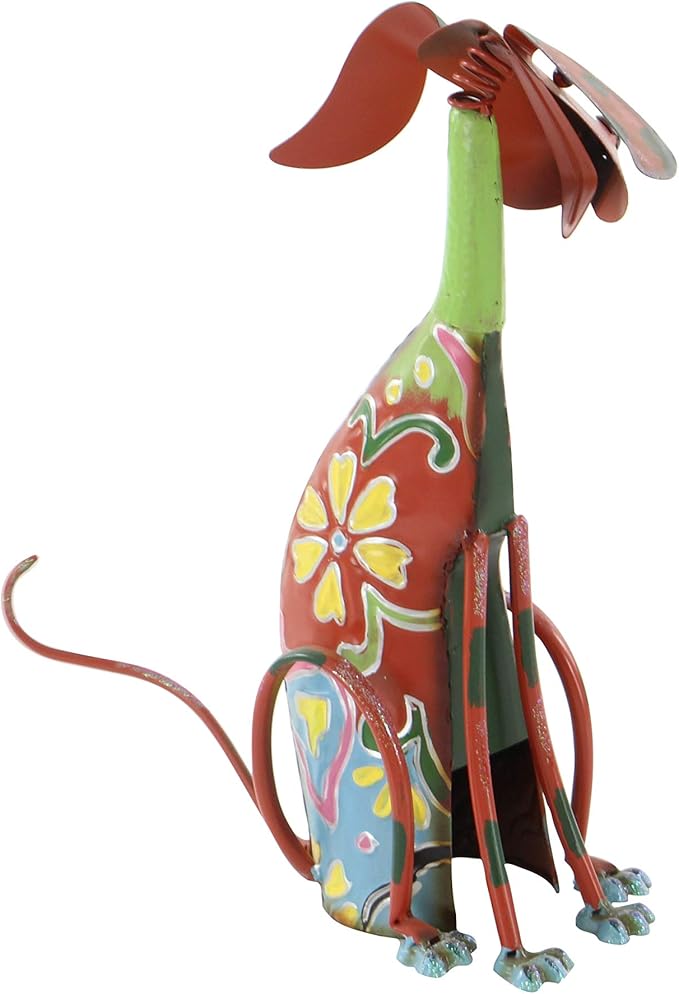 Deco 79 Metal Dog Decorative Garden Sculpture Indoor Outdoor Garden Statue with Floral Pattern, Outdoor Sculpture 12" x 6" x 17", Multi Colored