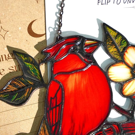 Cardinal Handmade Resin Suncatchers, Artisan Boho Sun Catcher Stained Glass Effect Memorial Window Hanging Garden Decor, Gift for Mother's Day Mom Grandma Wife Women