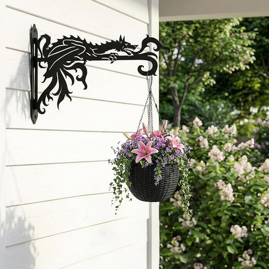 2 Pack-10inch Gothic Dragon Metal Wall Brackets for Hanging Plants, Outdoor Indoor Decorative Hooks for Hanging Plants, Bird Feeder, Wind Chime, Lantern