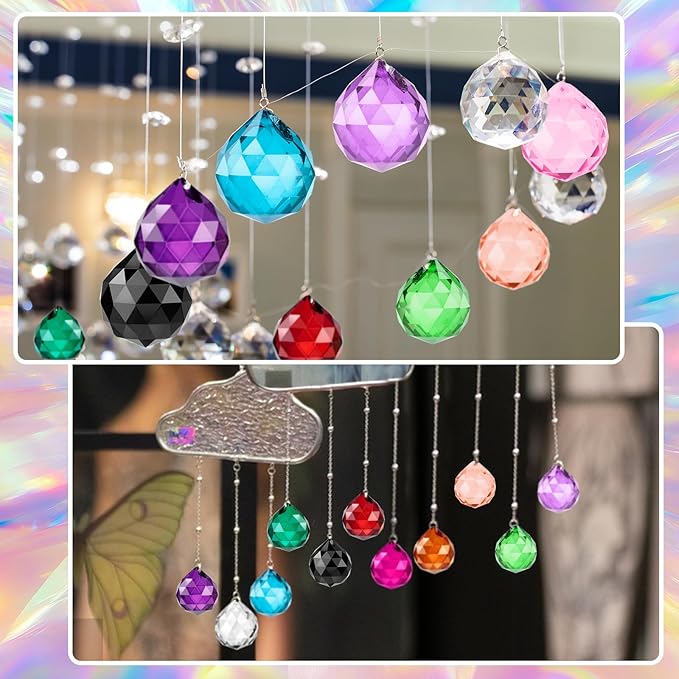 Suncatcher Crystal Prism Ball 20mm, Multicolor Crystal Ball Rainbow Prism Pendants Window Hanging Decor for Home, Garden, Party, Gift 40 Pack