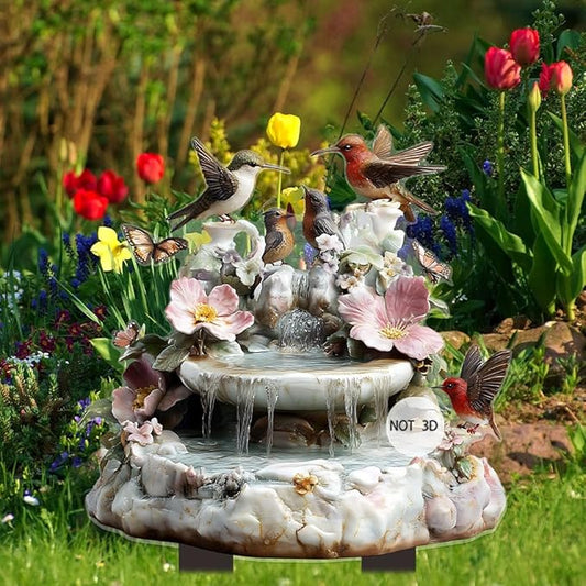 Hummingbird Flowing Water Garden Stake Decor, Butterfly Acrylic 2D Garden Decoration,Sculptures Ornament Garden Accessories for Outdoor Indoor Yard Lawn Pot Plants (Style D)