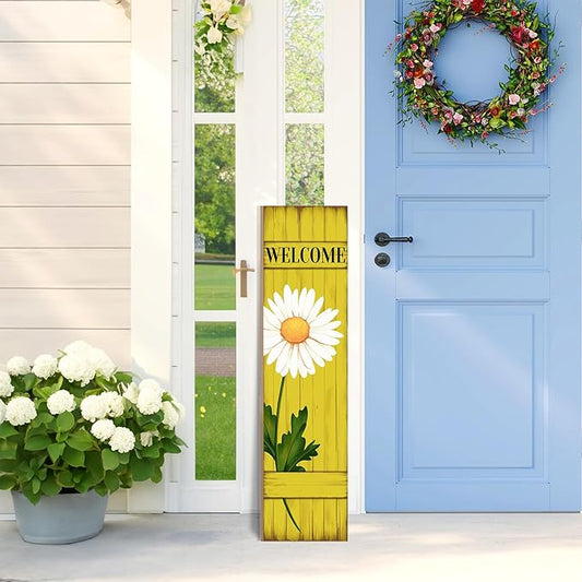 Spring Daisy Welcome Wooden Sign, Summer Rustic Daisy Porch Sign for Front Door Decorations, Front Porch Decor Home Hanging Signs Wall Sign 31.5"H