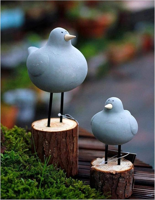 Sculpture Tabletop Statue Garden Sculpture Outdoor Garden Animal Statue 2 Pieces Resin Gray Chubby Bird Figurine Garden Decoration Accessories Handicraft Ornaments