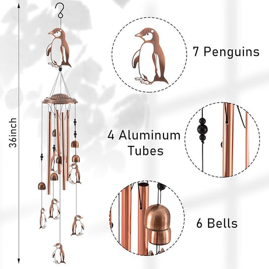 Briwooody Penguin Wind Chimes Decor for Outside Garden Penguin Gifts for Women 36 Inch Metal Windchimes with 4 Aluminum Tubes Memorial Wind Catcher Ornament for Patio Lawn Yard Lawn Housewarming Decor