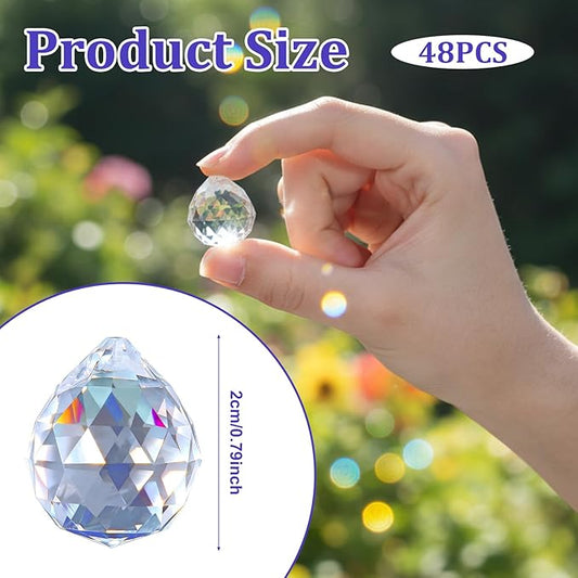 48pcs 20mm Clear Crystal Ball Prism with 48 Rings, Sun Shine Catcher Rainbow Pendants Maker Hanging Crystals Chandeliers Prisms for Windows Gift