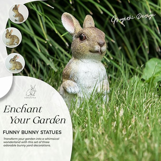 3 Pcs Bunny Decor Figurines Garden Decorations, Cute Bunny Yard Statues Outdoor, Easter Rabbit Statues, Hand-Painted Resin Animal Figurines for Home Table Decor