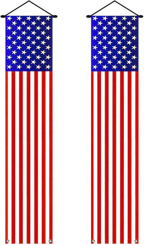 BlissYard 2Pcs Patriotic Decor Door Banner USA Independence American Flag Banners Hanging Porch Signs for Memorial Day Veterans Day Labor Days 4th of July Decorations for Yard Indoor Outdoor Supplies