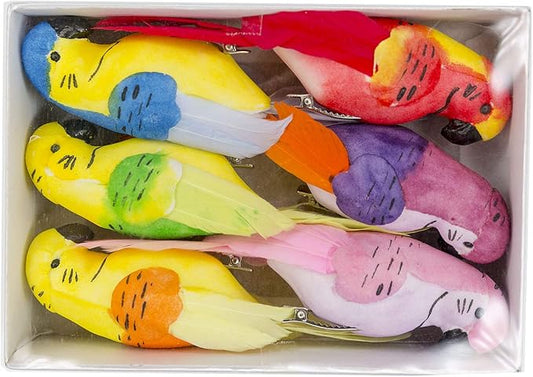 Berfutall-Feather Parrot Bird Decor 6" DIY Craft for Wedding Decoration Home Garden Party Set of 6pcs with Metal Clip