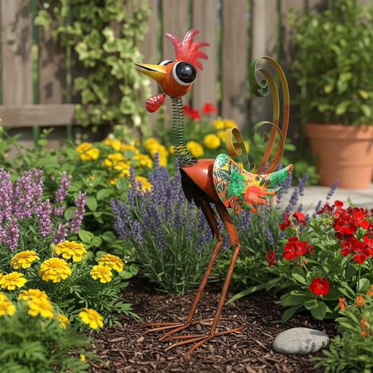Metal Wacky Rooster Garden Statue, 24'' Rooster Decor Yard Statue Decorations Outdoor, Chicken Yard Art for Outside, Patio, Backyrad, Lawn(Red)