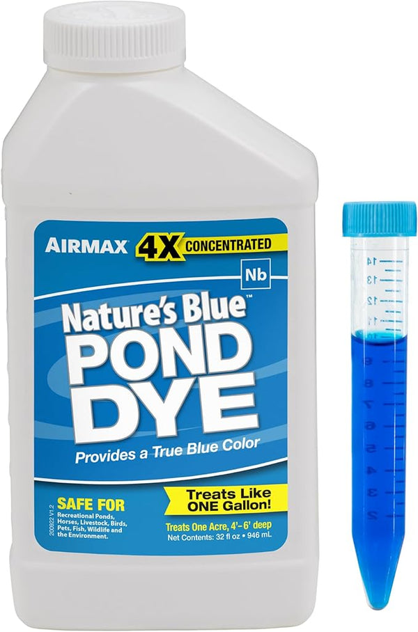 Airmax Nature's Blue Pond Dye 4X Concentrate for Outdoor Ponds & Lakes, Natural Pond Color & Beauty Enhancer, Swimming Safe Water Colorant, Easy Liquid Application, 1 Quart