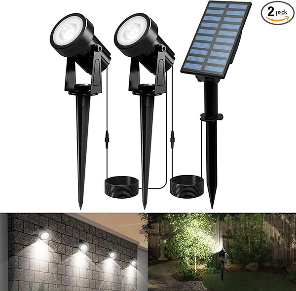 T-SUNUS Christmas Solar Spot Lights Outdoor White 6000K IP65 Waterproof 2-in-1 Landscape Spotlights, 9.8ft Cable Separate Panel Auto Dusk to Dawn for Flag Yard Garden Driveway Pathway Garage Halloween