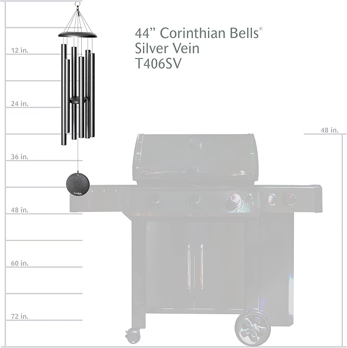 Corinthian Bells by Wind River - 44 inch Silver Vein Wind Chime for Patio, Backyard, Garden, and Outdoor Decor (Aluminum Chime) Made in The USA