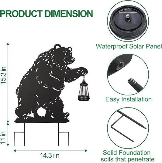 nawaza Bear Metal Garden Stakes Decorative 2Pack,Solar Lights Outdoor Garden Decor Stake,Birthday Gifts for Mom Women,Decorative Metal Housewarming Ornament for Lawn Patio Yard Pathway Black.