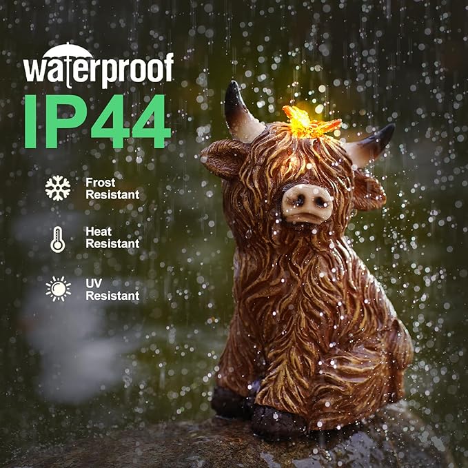 Solar Garden Statue Highland Cow Figurine โ Outdoor Decoration with Butterfly for Garden Yard Lawn Home Decor Outside : Unique Gifts for Mom Grandma