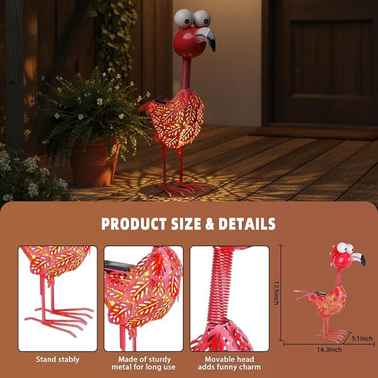 Pink Flamingo Garden Statue, Solar Flamingo Outdoor Decor,17 Inches Yard Flamingos for Outside, Pink Flamingos Statue for Garden, Yard, Patio, Lawn, Porch, Garden Flamingo Gift