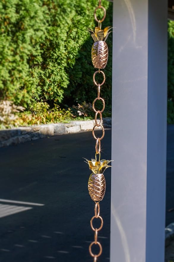 Good Directions 100% Pure Copper Pineapple Rain Chain, 8-1/2 Feet Long, Artistically Designed, Replaces Gutter Downspout