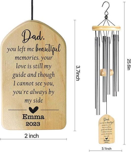 Sympathy Wind Chimes for Loss of Father, Personalized Memorial Gift in Loving Memory of Dad