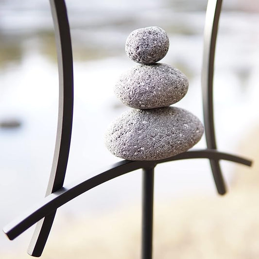 Aura Life Zen Garden Spinner Kinetic Wind Sculpture with Rock Cairn & Stake - Relaxing Outdoor Spinners for Yard and Garden - Handmade Outdoor Wind Art Vane Sculptures (Black Stainless)