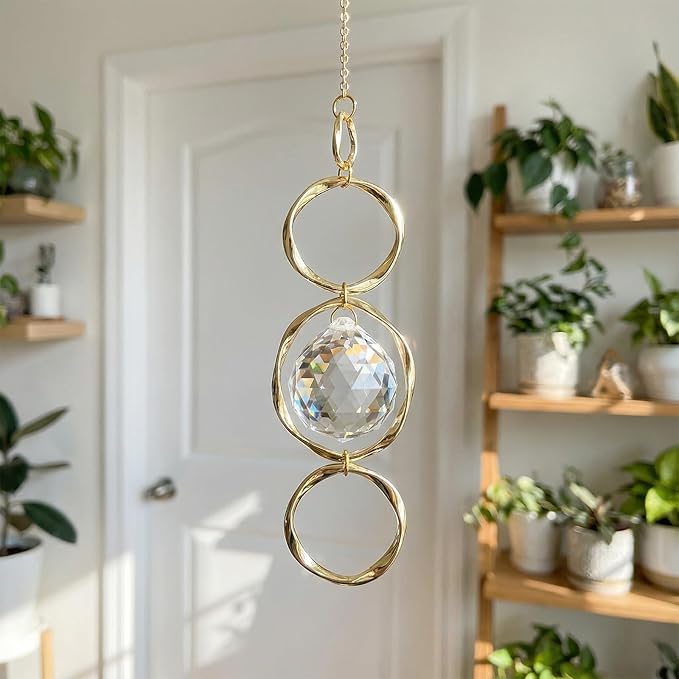 Crystal Suncatcher Wind Chimes, 2 Pcs Crystal Suncatcher Prisms Hanging Outdoor Wind Chimes, Prism Sun Catcher with Chain and Hook, Rainbow Maker for Ceiling Garden Home Indoor Ornaments