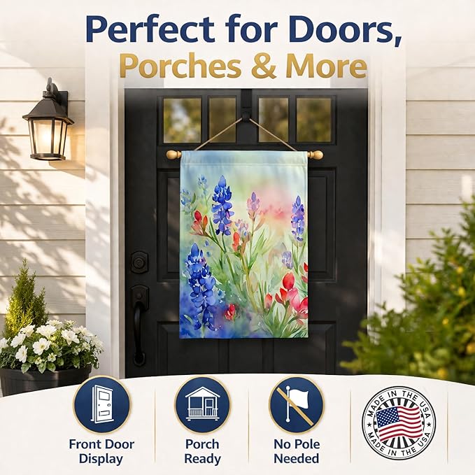 Caroline's Treasures Texas Bluebonnets in Watercolor House Flag Large Porch Sleeve Pole Decorative Outside Yard Banner Artwork Wall Hanging, Polyester, House Size, Multicolor