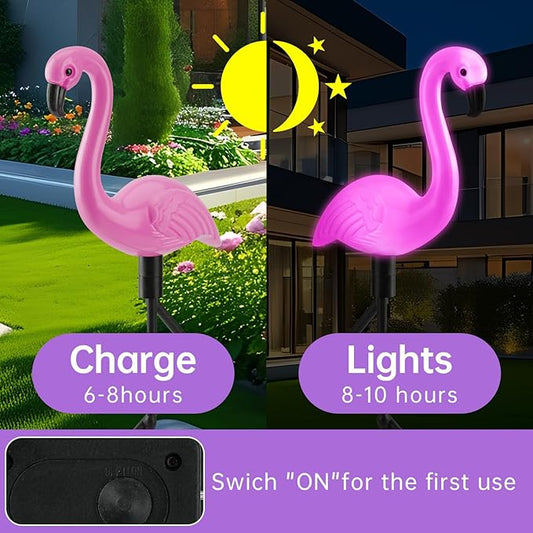 Solar Flamingo Lights 3 Pcs Set, Waterproof Solar Garden Lights Outdoor Decoration, Pink Flamingo Garden Decoration for Patio Lawn Sidewalk Pathway
