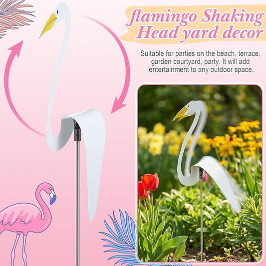 Sliner 3 Pcs Flamingo Shaking Head Dancing Yard Decorations Vibrant Pink Rose Red White Bobbing Flamingos with Replaceable Adhesive Dots for Garden Porch Patio Lawn Ornaments Outdoor Decor