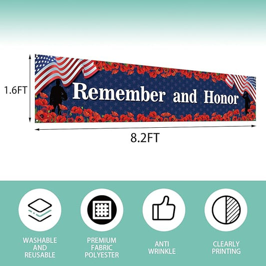 Rvsticty Memorial Day Decorations Remember and Honor Banner for Fence Yard Lawn Red White Blue Independence Day Decor 4th of July Memorial Day Decorations and Supplies for Home Party