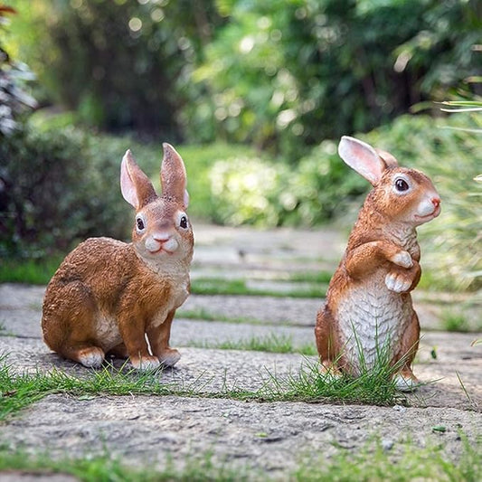 Garden Courtyard Decoration Crafts Outdoor Landscape Sculpture Resin Animal Simulation Rabbit Ornaments(Color:B)
