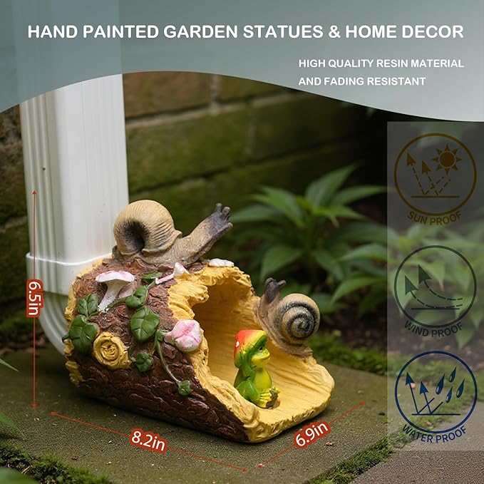Elenon Snail Decorative Gutter Downspout Extension Statue, Gutter Guardian Rain Downspout Extender, Garden Splash Block Outdoor Sculpture for 3" × 4" Down Spouts Decor