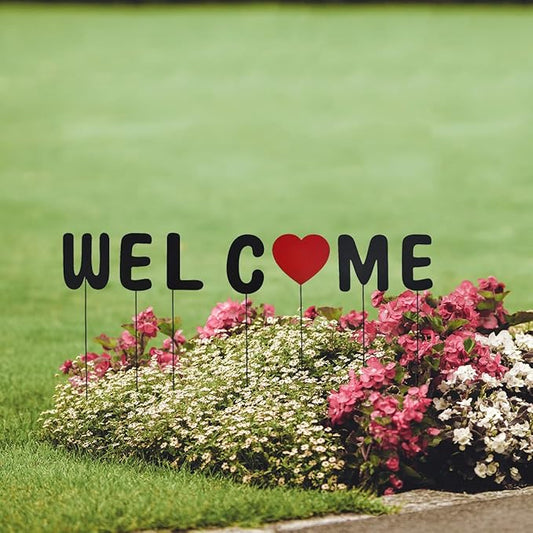 Metal Welcome Letter Yard Sign Garden Decor, Welcome Home Letter Word Yard Art Stake Metal Plant Pick Letter Stick for Plant Pot Flower Bed Indoor Outdoor Patio Lawn Spring Decor (Welcome home)