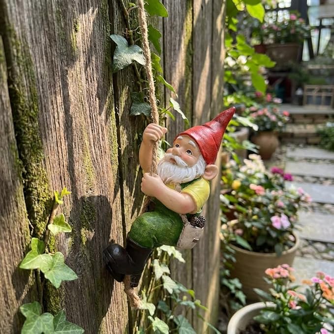 TERESA'S COLLECTIONS Garden Outdoor Decor,Hanging Gnomes Garden Decor,Climbing Gnomes Statue,Waterproof Resin Garden Statue, Garden Gift, Indoor/Outdoor,7.9"