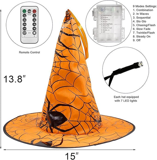 DAZZLE BRIGHT 8 Pcs Hanging Witch Hat String Lights, Light Up Waterproof Halloween Decorations with Remote Control for Outdoor Garden Party Carnival Supplies Decor (2 Pack)
