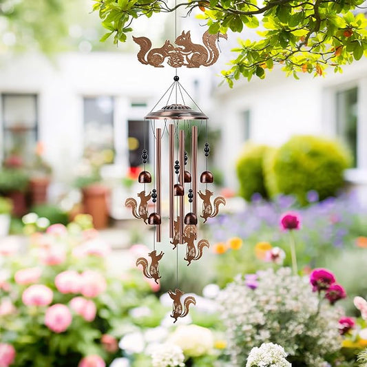 Squirrel Gifts Wind Chimes - Squirrel Gifts for Women Men, Birthday Housewarming Christmas Festival Presents, Animal Metal Memorial Wind Chimes for Outside Porch Patio Yard Garden Decor