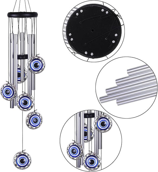 Blue Evil Eye Amulet Wind Chimes Outdoor Hanging Decor, Mobile Evil Eye Blessing Windcatcher, Evil Eye Wind Bells, Blue Evil Eye Wind Chimes for Home, Gift for Mom, Balcony, Patio, Garden Decoration