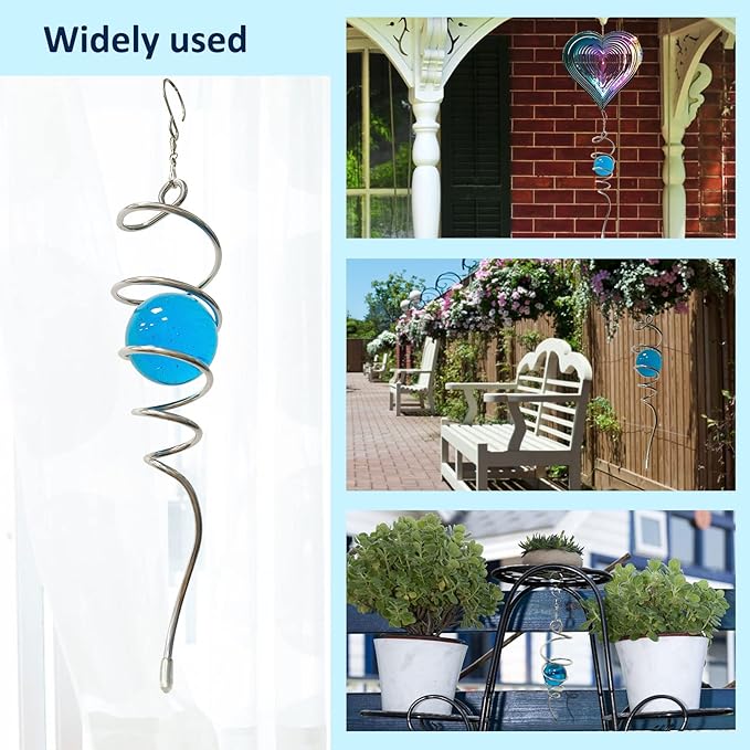 Aoedelyart Gazing Ball Spiral Decorative Wind Spinner Tail with Blue Glass Orb,Wind Spinner Spiral Stabilizer,Hanging Visual Illusion in Spinning Yard Art Decor,Indoor Outdoor Garden Decoration-13 in