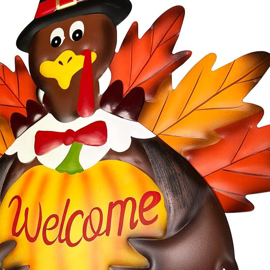 Autumn Metal Garden Stakes, Fall Harvest Thanksgiving Metal Pumpkin Welcome Sign with Turkey Stakes Yard Decorations 28.5''H, Garden Patio Lawn Yard Decor Fall Harvest Thanksgiving Outdoor Decorations
