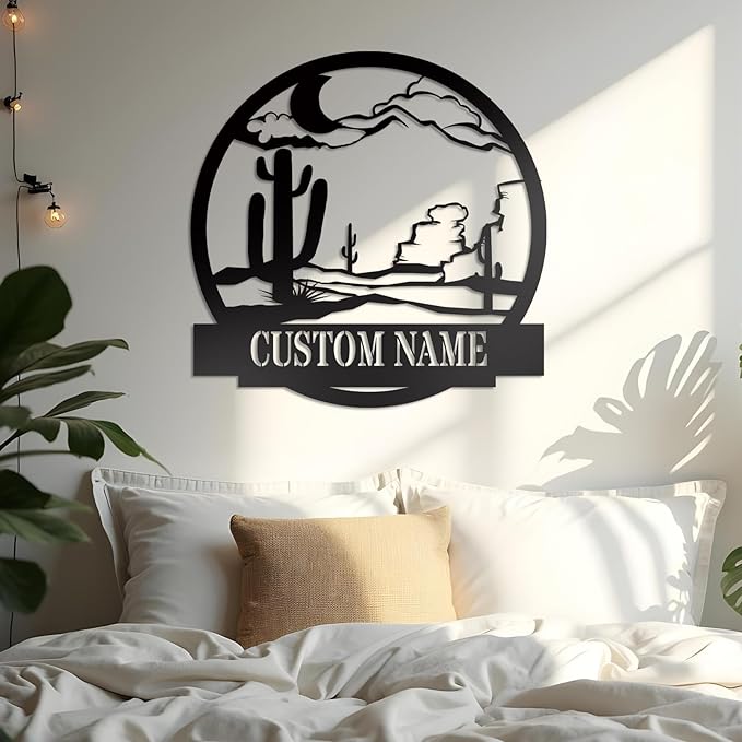 Custom Cactus Metal Sign | Metal Name Signs | Letter Monogram Family Sign | Moon Metal Wall Art | Outdoor Metal Art | Last Name Sign | Personalized Wedding Gift | Housewarming Gifts | Home Decor Sign