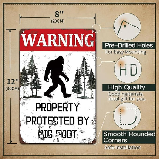 BigFoot Gifts For Men Garage Sign Warning Property Protected By Big Of Foot Signs Man Cave Funny Warning Metal Signs