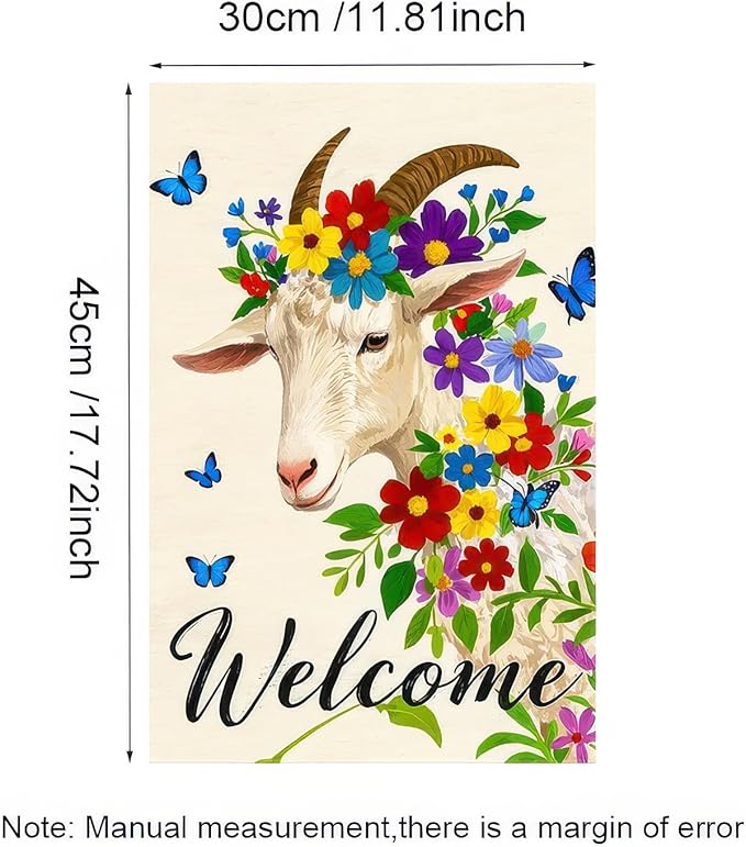 BlissYard Welcome Goat Garden Flag Spring Summer Farmhouse Garden Flag 12x18 Inch Double Sided Floral Goat Yard Flag Outdoor Lawn Patio Porch Rustic Country Decor