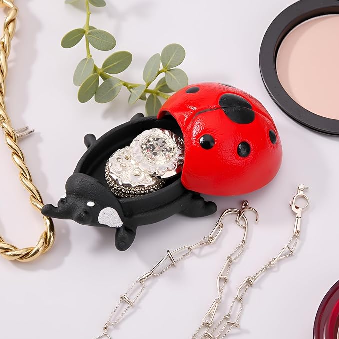Cast Iron Ladybug Key Hider, Red Spare Keys Hiders for Outside, Animal Shaped Outdoor Hidden Keys Holder, Decorative Ladybug Statue Hide a Key Box for Indoor Garden Yard Patio Decor