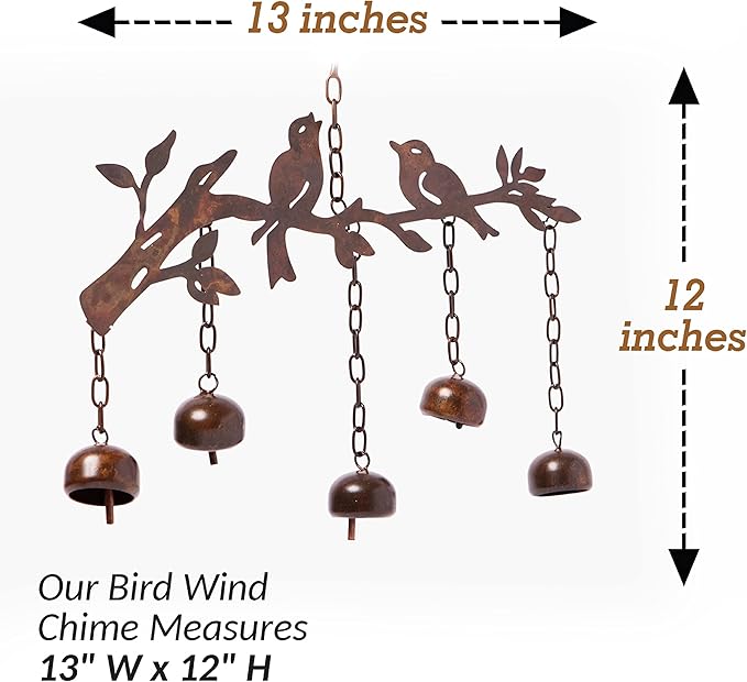 Happy Gardens Bird Wind Chimes with Bells | 5 Suspended Bells Windchime with Birds Garden Decor | Mothers Day Outdoor Gifts & Backyard Decorations