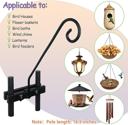 Deck Hook Rail Suitable for Hanging Flower Baskets Wind Chimes Planters Bird Feeders Lights, Heavy Duty Fence Deck Hook Rail Holds up to 15lbs with Ease Note: Pole Length: 16.5 inches