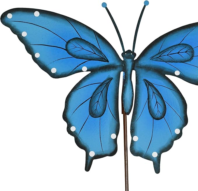 Metal Garden Stakes Spring Yard Sign Decorative Plant Stake Lawn Art Patio Decor Pathway Ornaments Indoor Outdoor Decoration (Blue Butterfly)