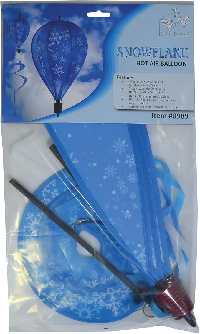 In the Breeze 0989 Snowflakes Spinner Hot Air 6 Panel Spinning Balloon-Outdoor Winter Decoration,10.5" W x 16" H w/ 30" Tail,989